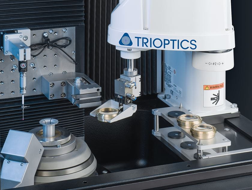 ATS 100 with robot lathe centering mounted lens precise alignment turning station